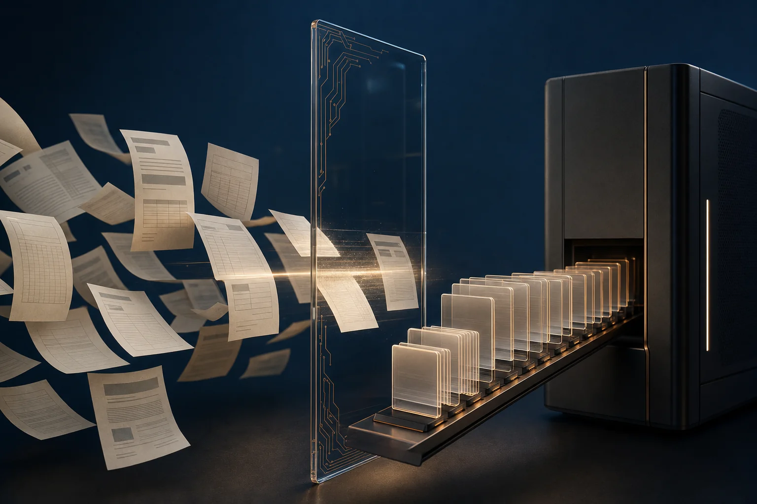 Business documents in mixed formats passing through a reader and emerging as uniform structured records